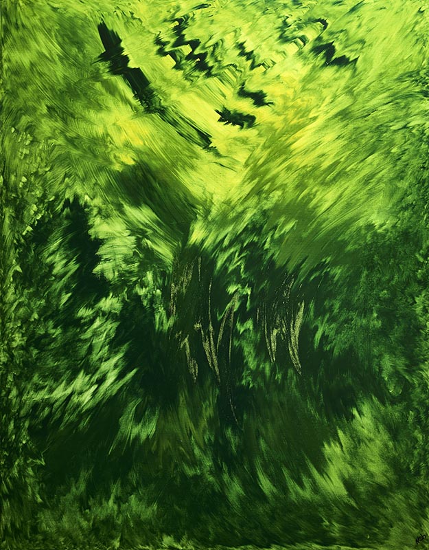 LALLEMAND Chantal - Soleil vert, 114x146 cm, technique aux doigts sur toile - MECENAVIE